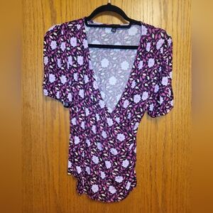 Ann Taylor Floral V-Neck Blouse XSŵ